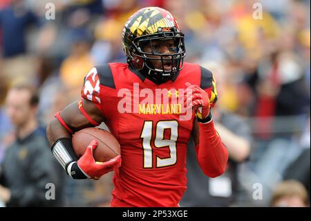 University of Maryland Terrapins receiver Stefon Diggs (1) during game  against University of Connecticut Huskeys played at Capital One Field At  Byrd Stadium on Saturday, September 15, 2012 in College Park, MD. (