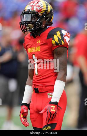 Maryland wide receiver Stefon Diggs (1) carries the ball against North  Carolina State during the first half of an NCAA college football game,  Saturday, Oct. 20, 2012, in College Park, Md. (AP