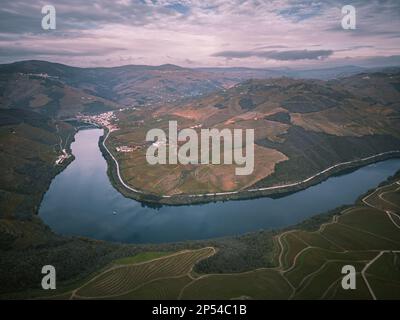 Aerial view of the village of Pinhão Stock Photo