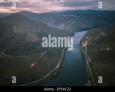 Aerial view of the village of Pinhão Stock Photo