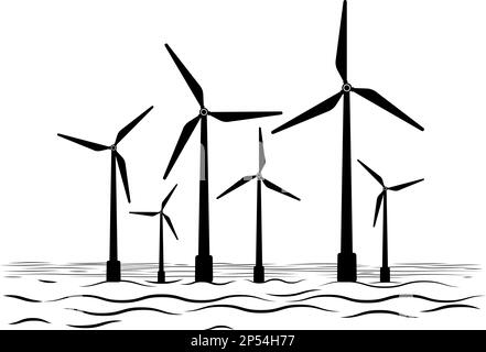 Marine wind generator energy icon. Offshore Wind Turbines symbol. Flat vector illustration Stock Vector