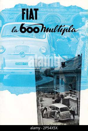 1956 , Italy : The italian car industry FIAT ( F.I.A.T. frabbrica Italiana Automobili Torino ) advertising for the new successfull model 600 Multipla FIAT  - GIANNI AGNELLI - automobile - automobili - cars - anni 50 - '50 - 50's  - industria - pubblicità ----  Archivio GBB Stock Photo