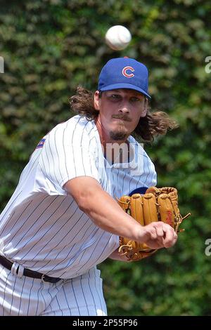 Chicago Cubs starting pitcher Jeff Samardzija delivers during the first  inning of the Wrigley Field 100th anniversary game against the Arizona  Diamondbacks at Wrigley Field on April 23, 2014 in Chicago. The