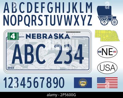 New Nebraska car license plate pattern, United States, vector illustration Stock Vector