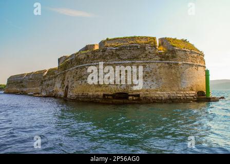 Fortress of St. Nicholas is located at the entrance to the St. Anthony Channel on the Adriatic Sea near the city of Šibenik in Croatia. Stock Photo