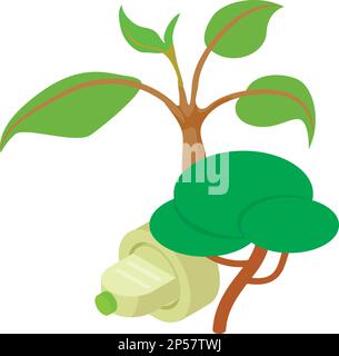 Green energy icon isometric vector. Plug inserted into socket, tree, green branch. Ecology concept, alternative energy source Stock Vector