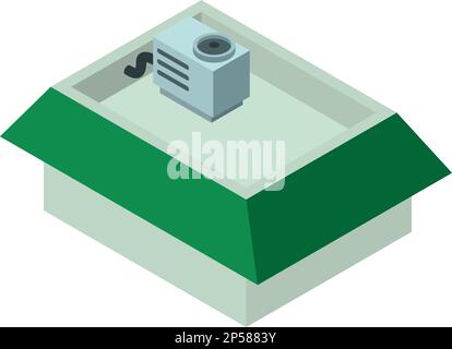 Green roof icon isometric vector. Home roof with outdoor unit of air conditioner. Construction and repair concept Stock Vector