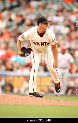 San Francisco, CA: San Francisco Giants pitcher Tim Lincecum (55) unhappy  with his early efforts in his first loss of the season. The Nationals won  the game 7-3. (Credit Image: © Charles