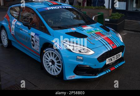 Competitor cars at Reed Group East Riding Stages Rally at start, Beverley’Saturday Market on Sunday 26 February Stock Photo