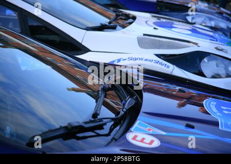 Competitor cars at Reed Group East Riding Stages Rally at start, Beverley’Saturday Market on Sunday 26 February Stock Photo