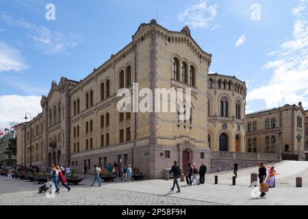 Oslo, Norway - June 26 2019: The Storting building (Norwegian: Stortingsbygningen) is the seat of the Storting, the parliament of Norway. Stock Photo