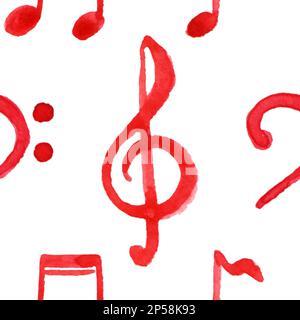 Red notes treble bass clef music seamless pattern vector. Stock Vector