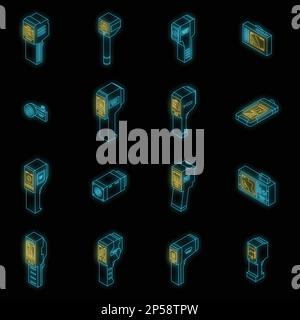 Thermal imager icons set. Isometric set of thermal imager vector icons neon olor on black Stock Vector