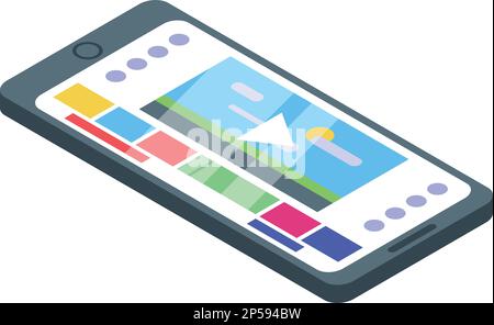 Smartphone video editing icon isometric vector. Audio edit. Media clip Stock Vector