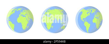 globe icons. Earth hemispheres with continents. vector world map set. Vector illustration Stock Vector