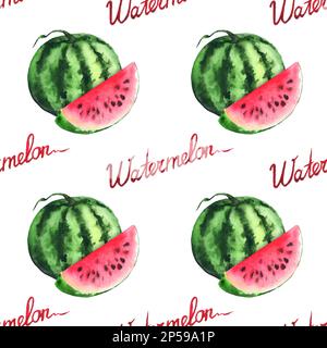 Watercolor watermelon and red slice seamless pattern vector. Stock Vector
