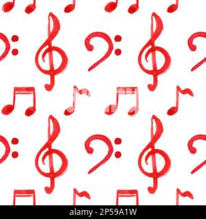 Red notes treble bass clef music seamless pattern vector. Stock Vector
