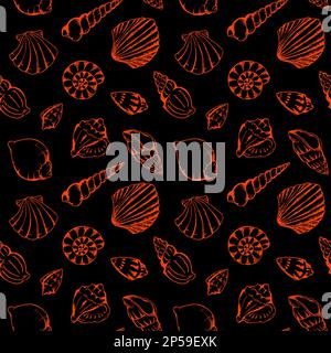 Monochrome sea shells seamless pattern texture background. Stock Photo