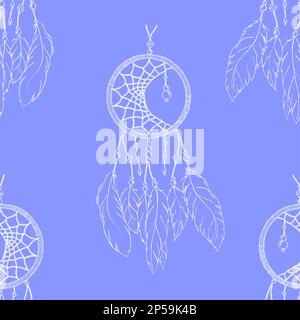 Ethnic hand made feather dream catcher seamless pattern vector. Stock Vector