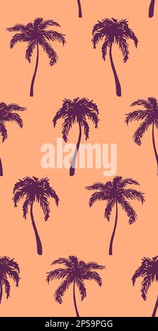 Monochrome orange violet tropical palm tree hand drawn sketch seamless pattern texture background vector. Stock Vector