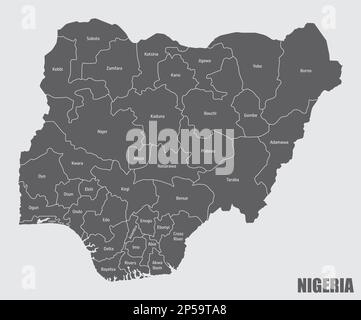 The Nigeria administrative map with labels, Africa Stock Vector