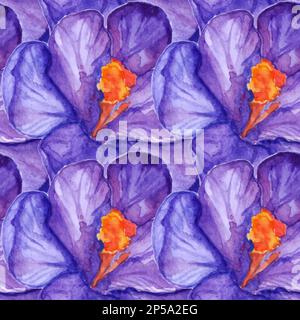 Watercolor violet purple crocus flower seamless pattern background vector. Stock Vector