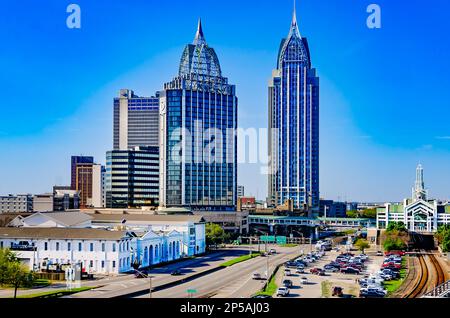 The Renaissance Mobile Riverview Plaza and the RSA Battle House Tower are pictured, March 3, 2023, in Mobile, Alabama. Stock Photo