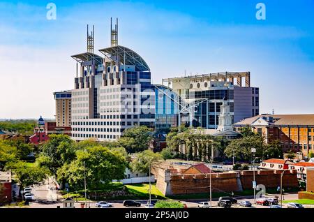 Government Plaza and the Fort of Colonial Mobile are pictured, March 3, 2023, in Mobile, Alabama. Stock Photo