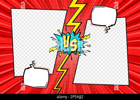 Cartoon comic background with blank place for your design. Fight versus. Comics book colorful competition or challenge poster mockup. Retro Pop Art Stock Vector