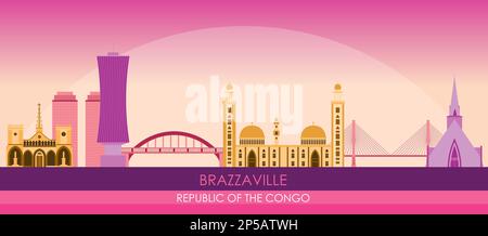 Sunset Skyline panorama of Brazzaville, Republic of the Congo - vector illustration Stock Vector