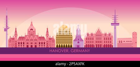 Sunset Skyline panorama of city of Hanover, Germany - vector illustration Stock Vector