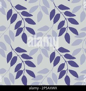 Monochrome pink lilac rowanberry ashberry leaf branch silhouette botanical illustration seamless pattern texture background vector. Stock Vector