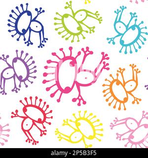 Colorful doodle alien frog vector seamless pattern background texture. Stock Vector