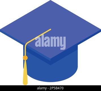 Blue graduation hat icon isometric vector. Diploma cap. Learn student Stock Vector