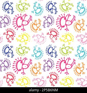 Colorful doodle alien frog vector seamless pattern background texture. Stock Vector
