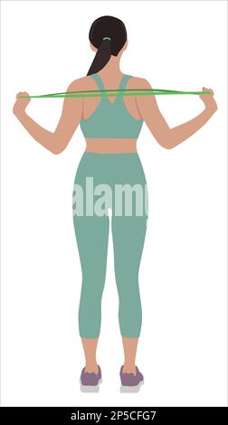 Woman doing exercise with fitness elastic band on white background. Vector illustration Stock Photo