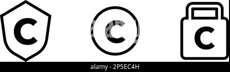 Shield, circle and padlock copyright icon set. Editable vector. Stock Vector