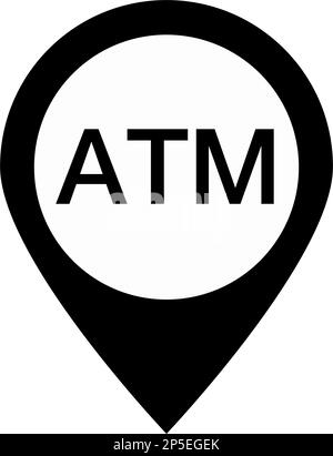 ATM map pin silhouette icon. Editable vector. Stock Vector