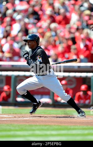 Outfielder Juan Pierre of the Florida Marlins points during Game 2