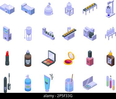 Cosmetics production icons set isometric vector. Spa beauty. Bottle skin Stock Vector