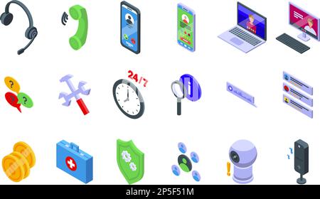 Call a consultant icons set isometric vector. Service support. Center customer Stock Vector