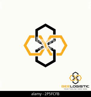 Logo design graphic concept creative abstract premium free vector stock unique lineout bound 4 hexagons like bee house. Related to animal or precision Stock Vector