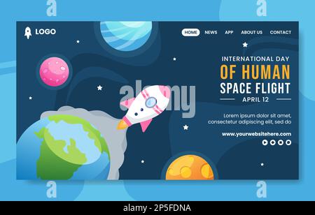 International Human Space Flight Day Social Media Landing Page Cartoon Hand Drawn Template Background Illustration Stock Vector