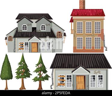 Set of old broken haunted house illustration Stock Vector Image & Art ...