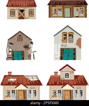 Set of old broken haunted house illustration Stock Vector Image & Art ...