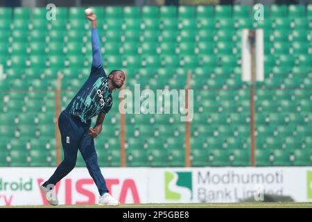 Jofar Archer during the Bangladesh-England 3rd One Day International match at Zahur Ahmed Chowdhury stadium, Sagorika, Chattogram, Bangladesh. Stock Photo