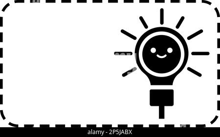 Cute black smiling light bulb vector icon in black rectangular Stock Vector