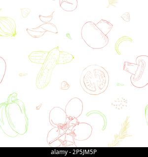 Vegetable sketch style line seamless pattern vector Stock Vector