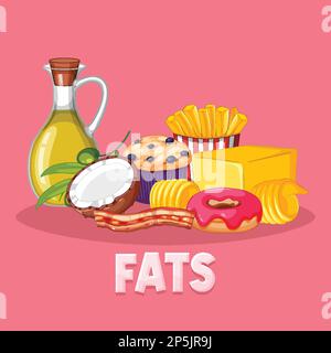 Variety of fat foods illustration Stock Vector