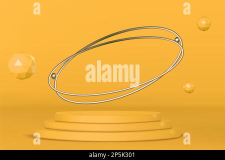 Podium stand display scene with golden rings and icospheres vector Stock Vector